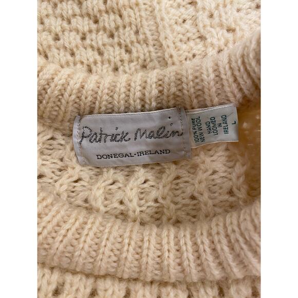 Patrick Malin 100% Pure Wool Fishermen's Thick Sweater Cable Knit Cream Mens L - Picture 6 of 10